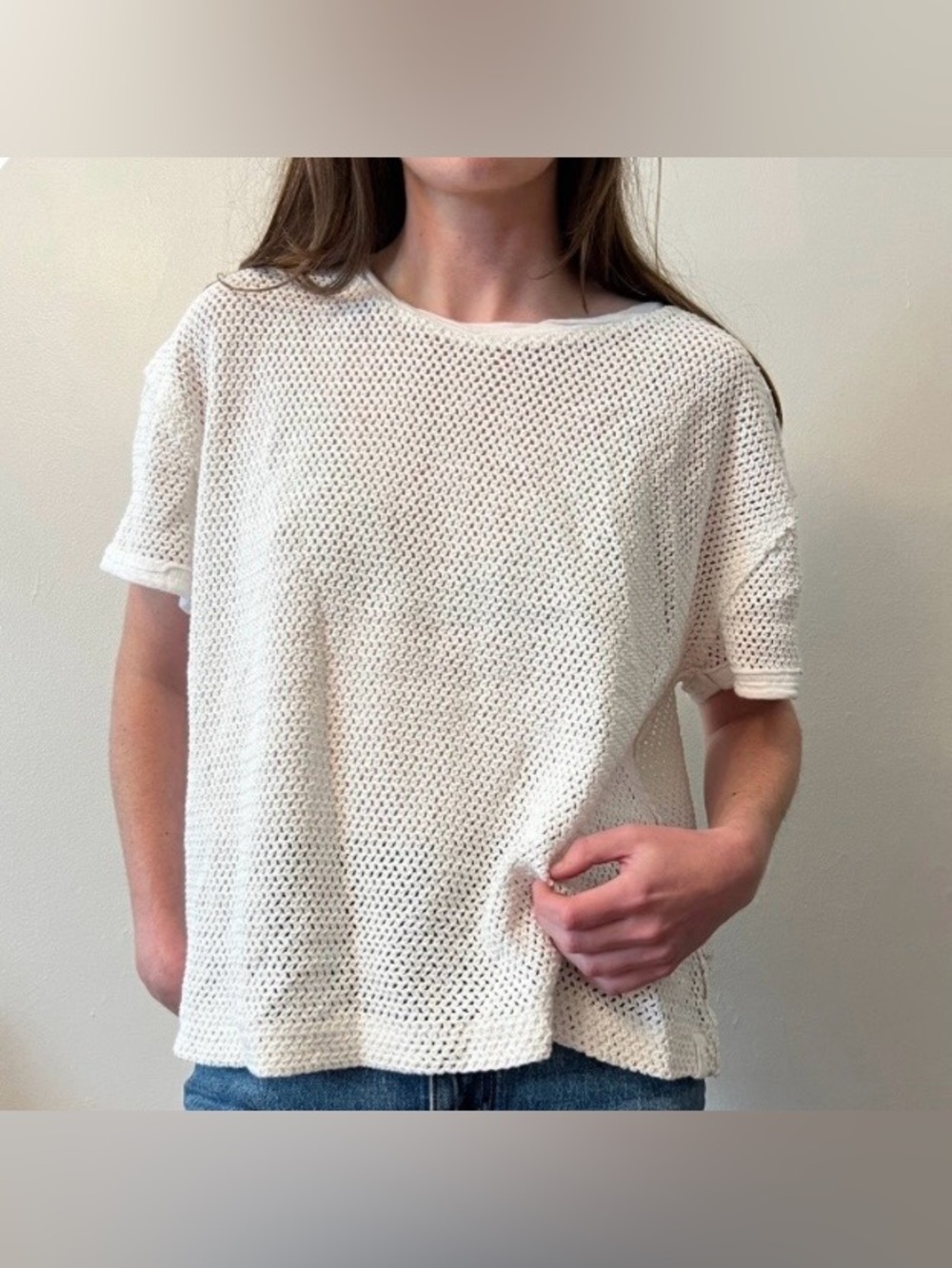We The Free Open-Weave Cream Short-Sleeve Knit Top size s